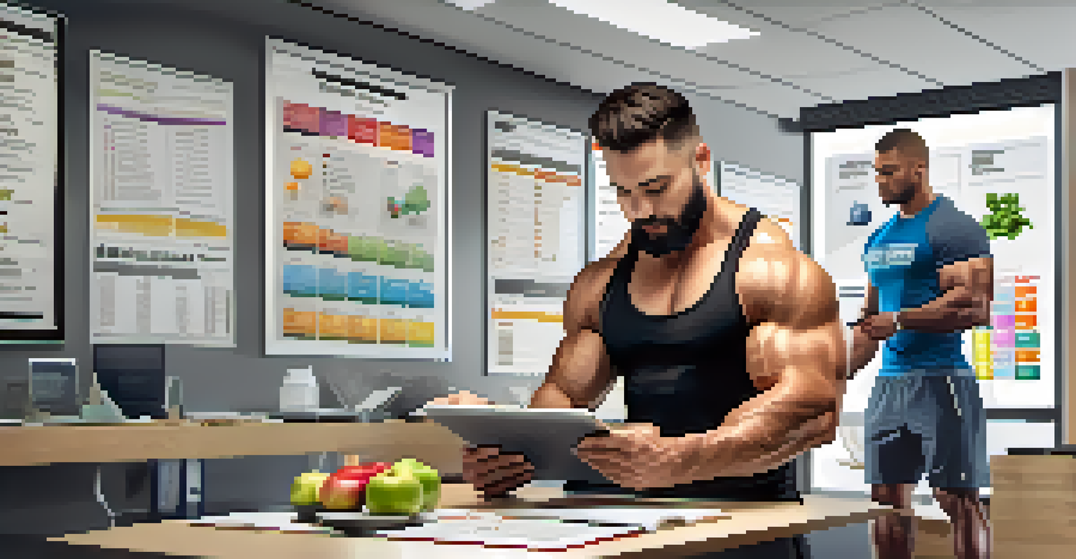 A nutritionist discussing a supplement plan with a powerlifter in a modern office.