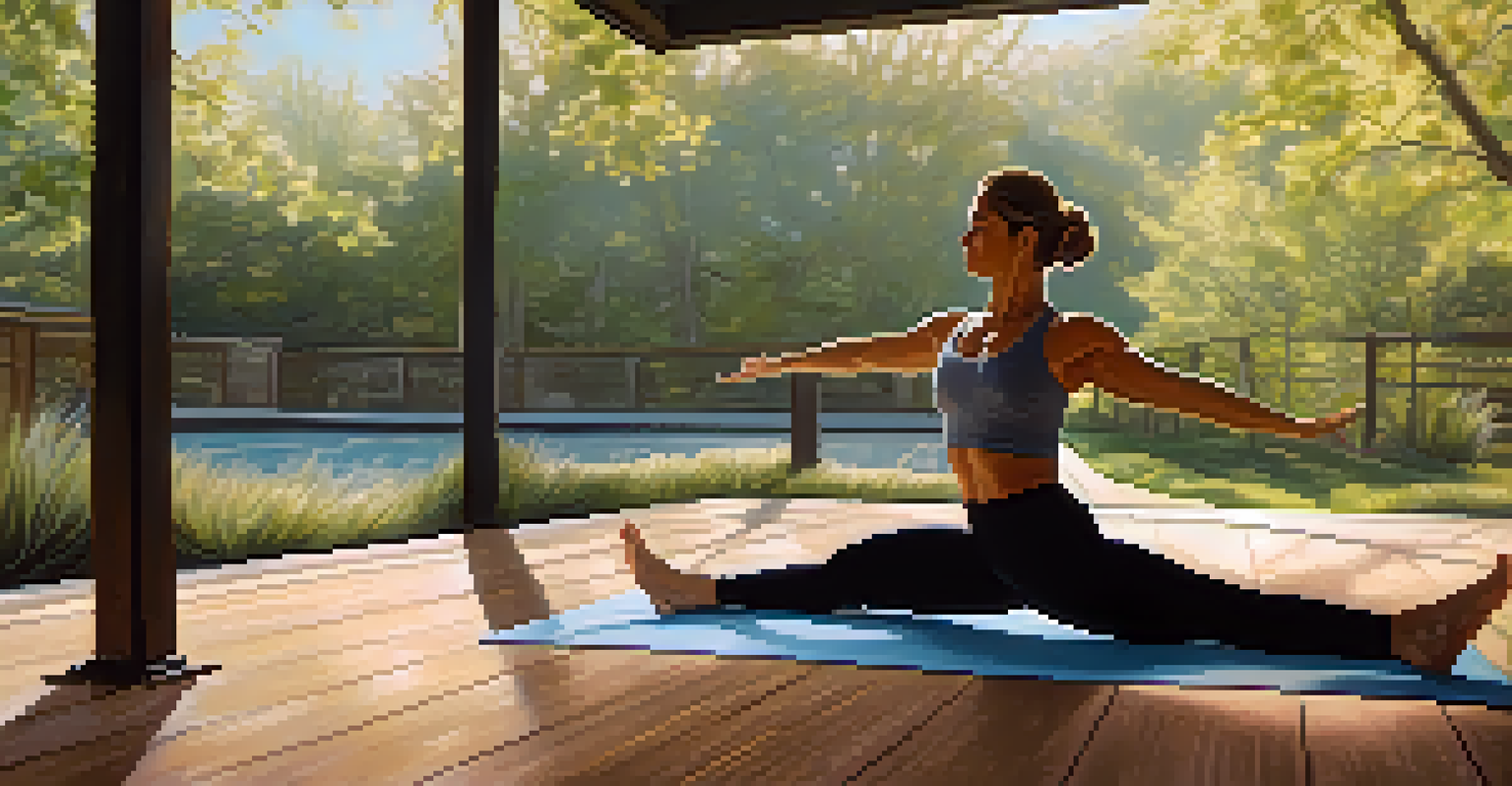 A CrossFit athlete practicing yoga outdoors on a sunny day, promoting recovery and relaxation.