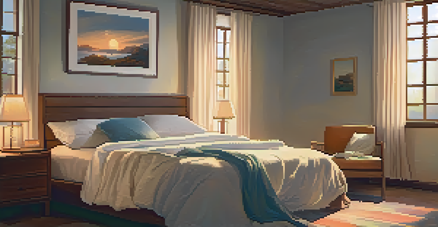 A person sleeping peacefully in a cozy bedroom with soft lighting, a comfortable bed, and a glass of water on a nightstand.