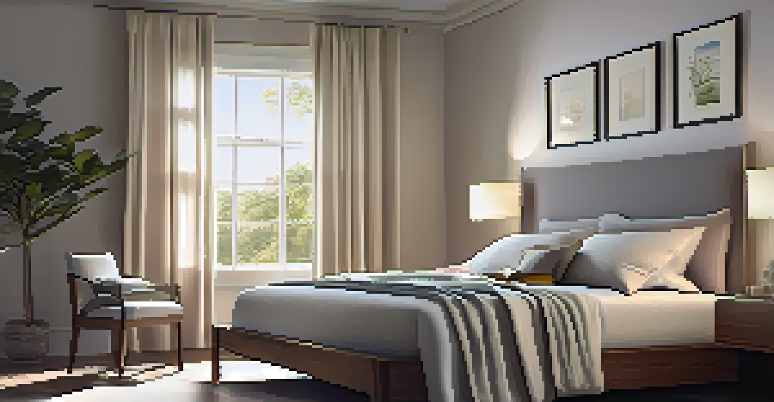 A peaceful bedroom with a cozy bed and soft lighting, promoting relaxation and sleep.