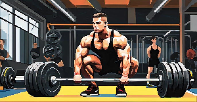 A powerlifter performing a deadlift in a gym, showing determination and strength, with gym equipment and motivational posters in the background.