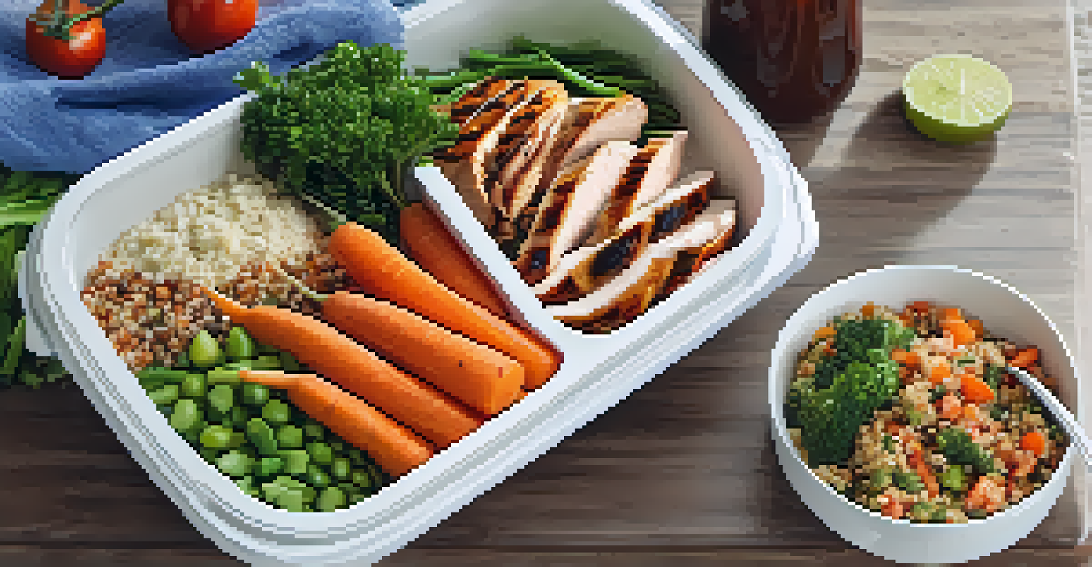 A close-up of a balanced meal prep for a powerlifter, featuring grilled chicken, quinoa, and vegetables.