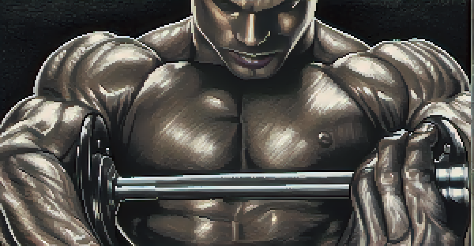 Close-up of a powerlifter's hands gripping a barbell, with chalk dust and blurred background.