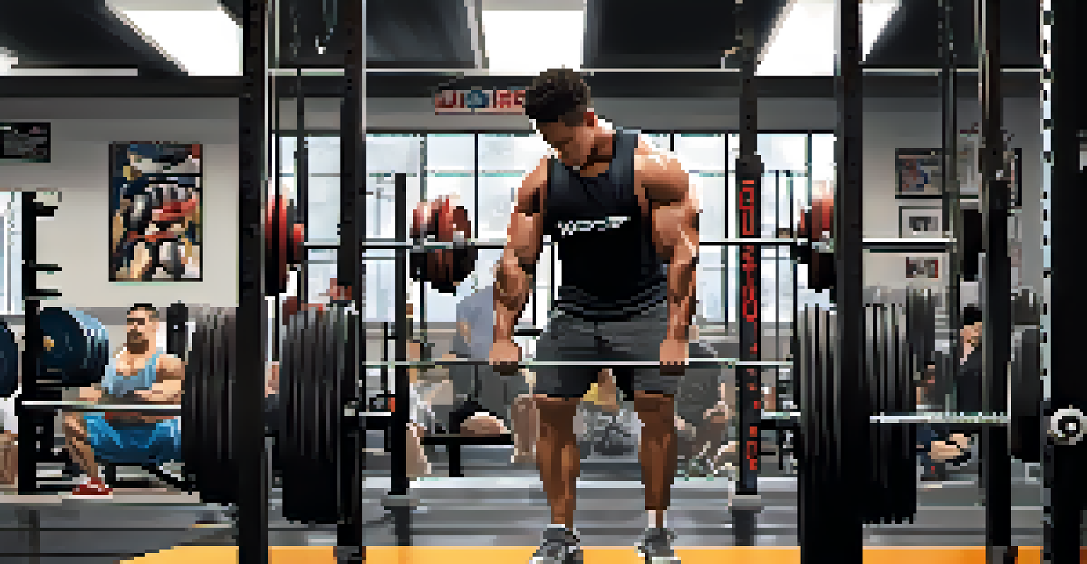 An experienced powerlifter giving feedback to a beginner on lifting technique in a supportive gym environment.