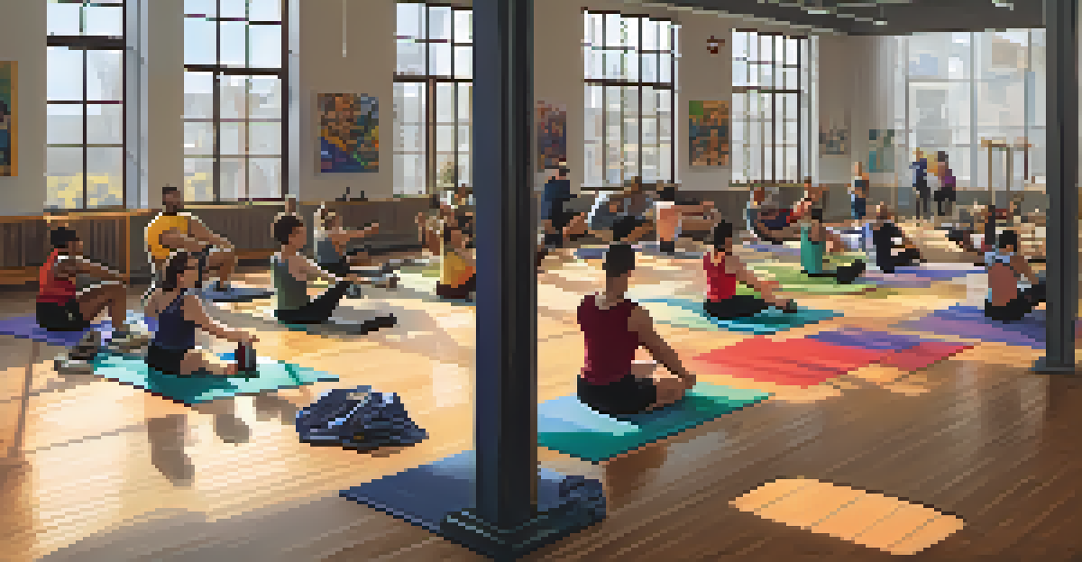 A group of powerlifters performing dynamic stretches in a well-lit gym, emphasizing the importance of mobility.