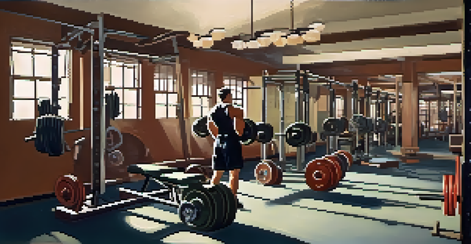 A retro gym scene depicting powerlifters training together in the 1960s, featuring classic equipment and a sense of community.