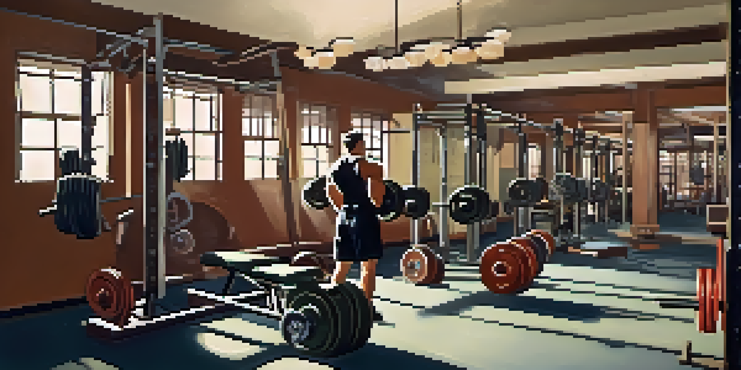 A retro gym scene depicting powerlifters training together in the 1960s, featuring classic equipment and a sense of community.