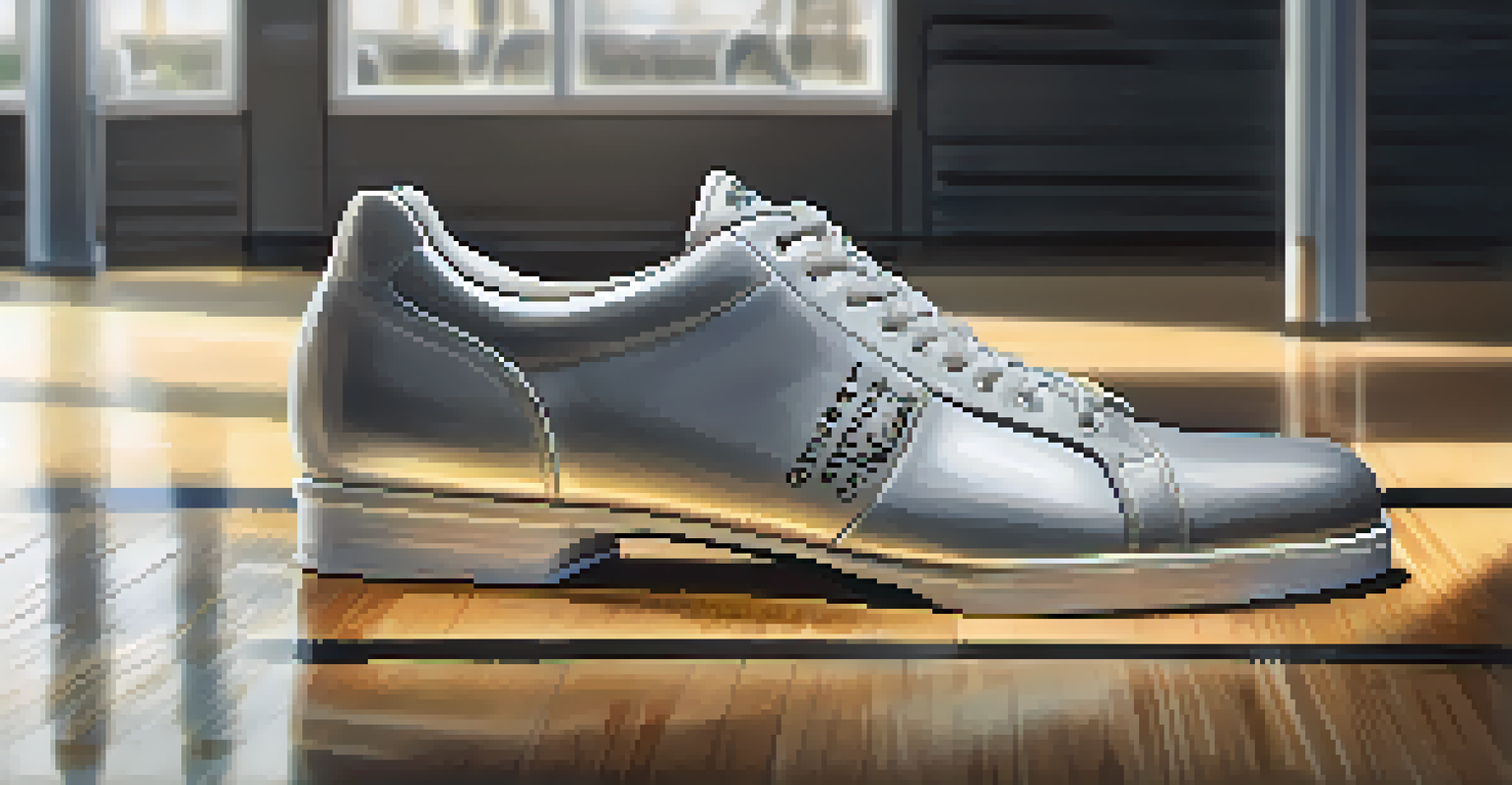 Close-up of high-quality lifting shoes with a flat sole and raised heel on a gym floor.