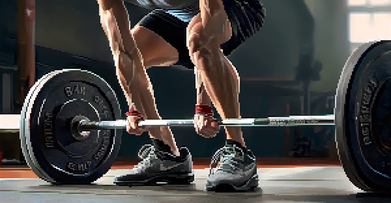 Close-up of a lifter's feet on a trap bar during a deadlift in a gym setting.