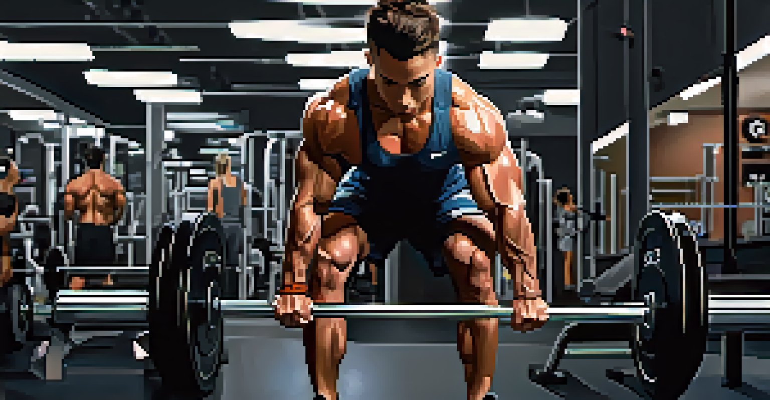 An athlete lifting a heavy barbell in a gym, with a training planner on a bench nearby.