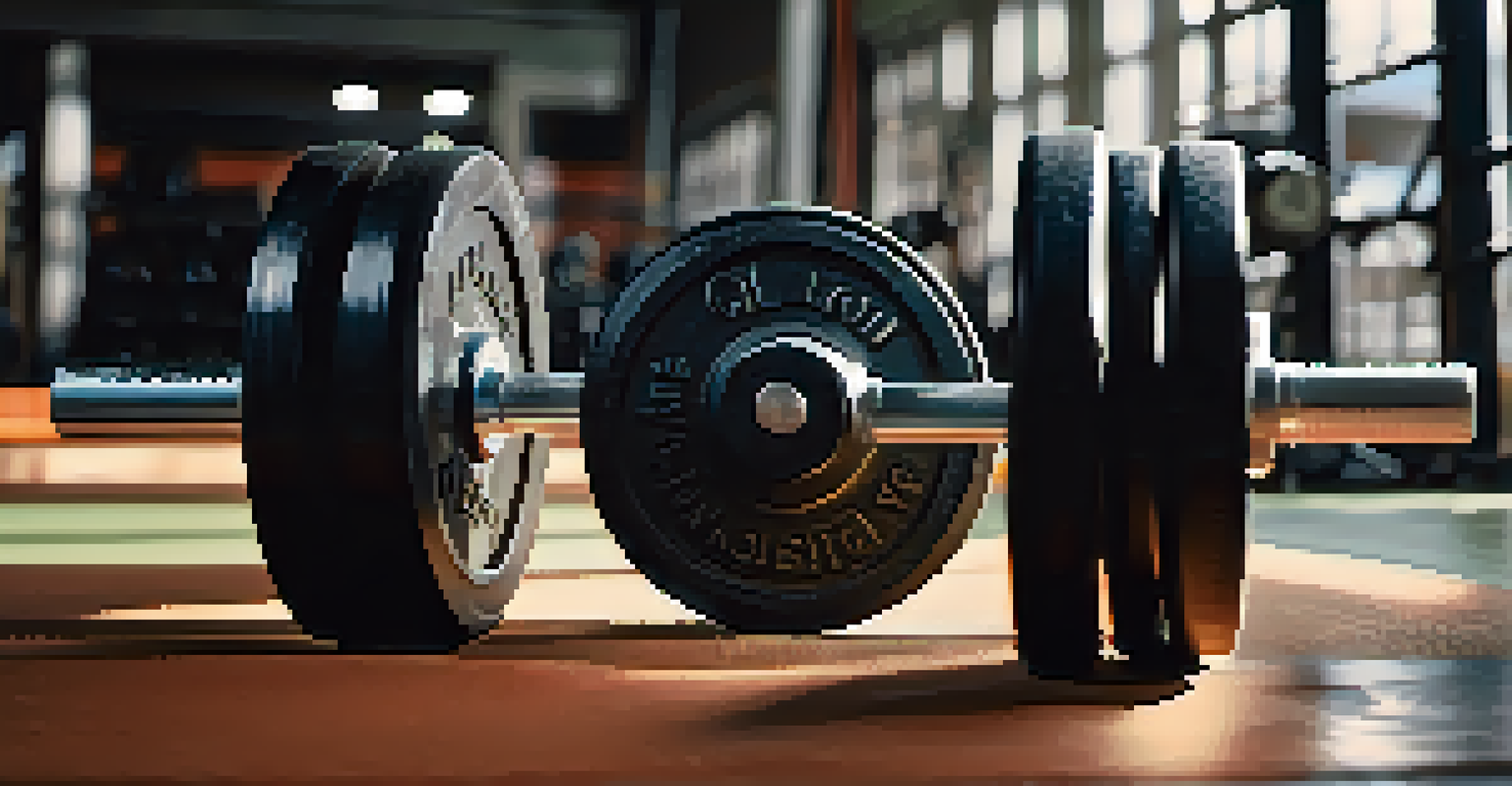A close-up of a barbell on a squat rack in a gym, surrounded by chalk dust and a water bottle, emphasizing the equipment used for pause squats.