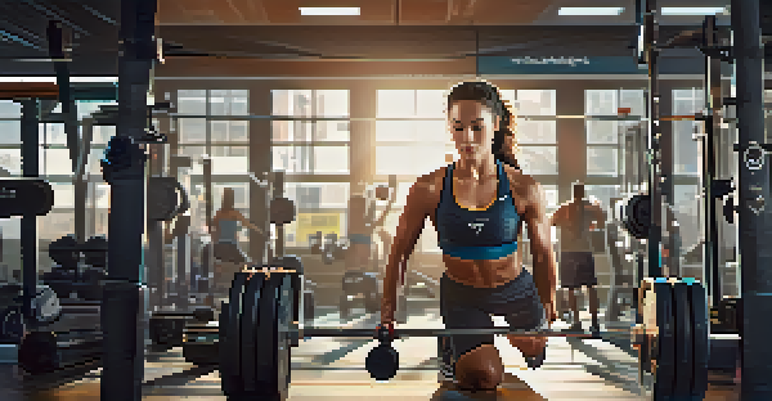 An athlete in a gym drinking water during a workout, surrounded by weightlifting equipment and motivational posters.