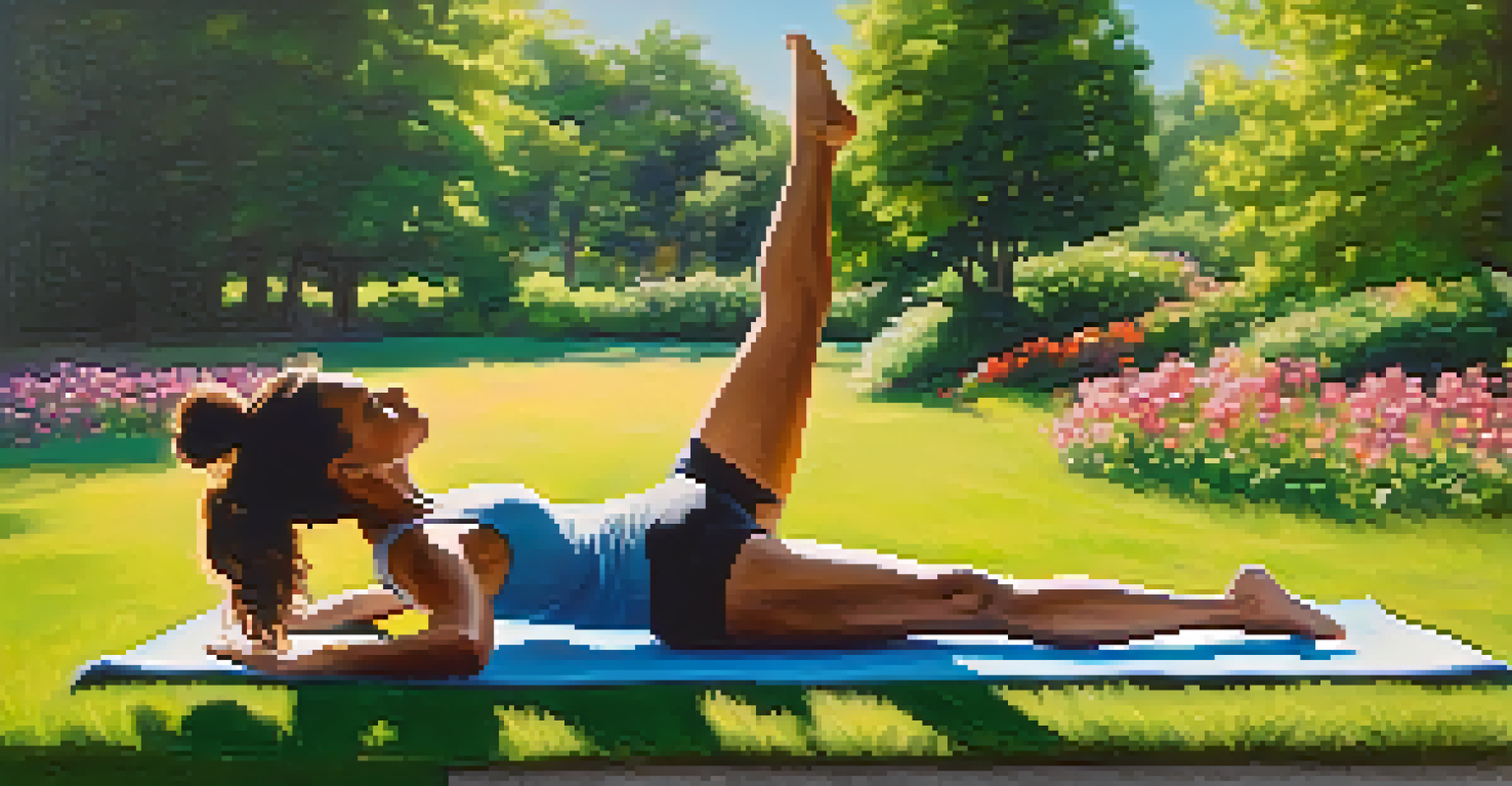A person practicing yoga on a mat in a lush park, showcasing flexibility and tranquility.