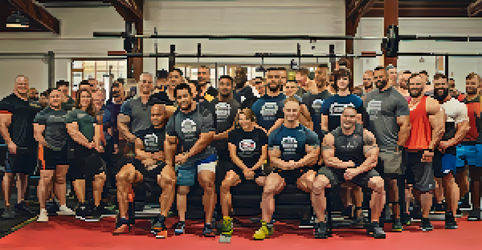 A diverse group training in a community gym, highlighting teamwork and support in powerlifting.