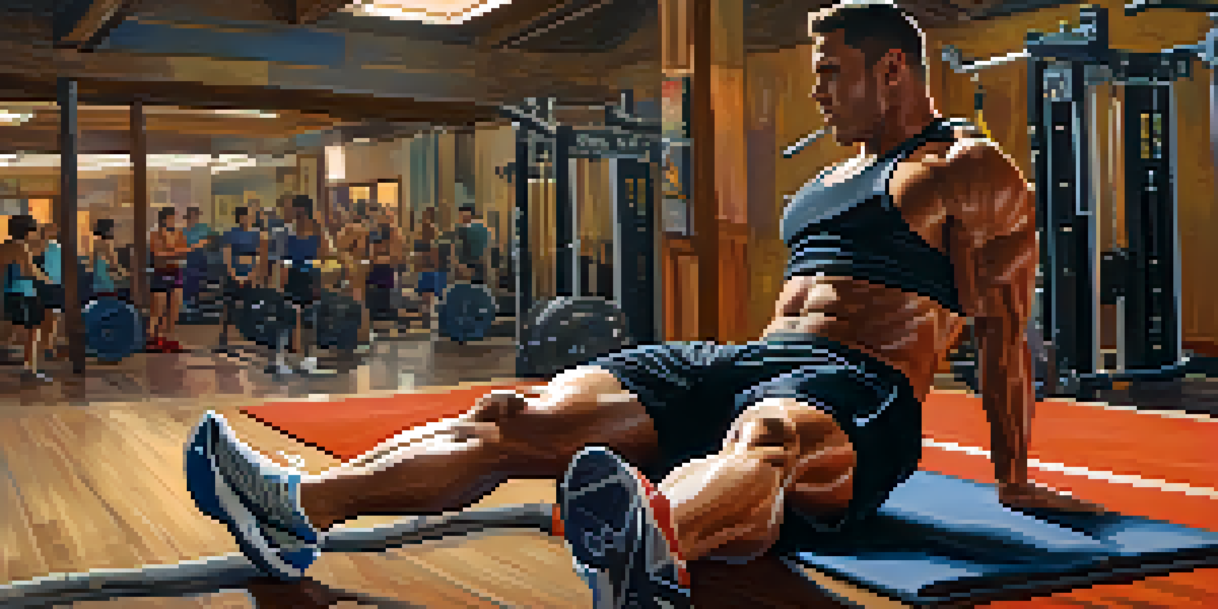A powerlifter doing dynamic leg swings in a gym, emphasizing warm-up routines.