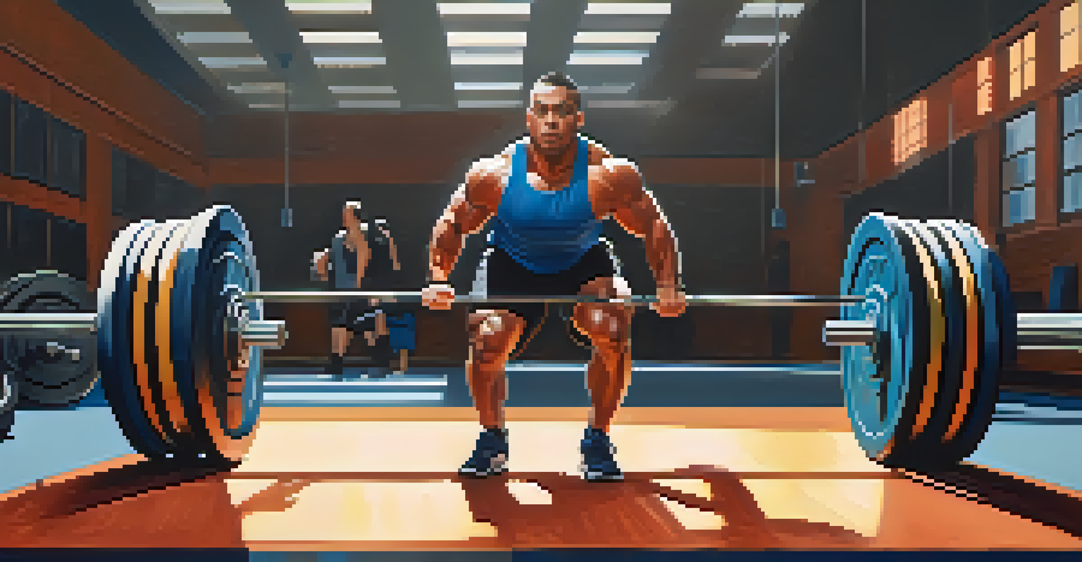 A powerlifter transitioning from a deadlift to a sprint in a gym, highlighting a dynamic hybrid workout.