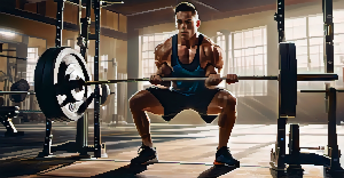 A powerlifting athlete lifting a heavy barbell in a gym, showing focus and determination.