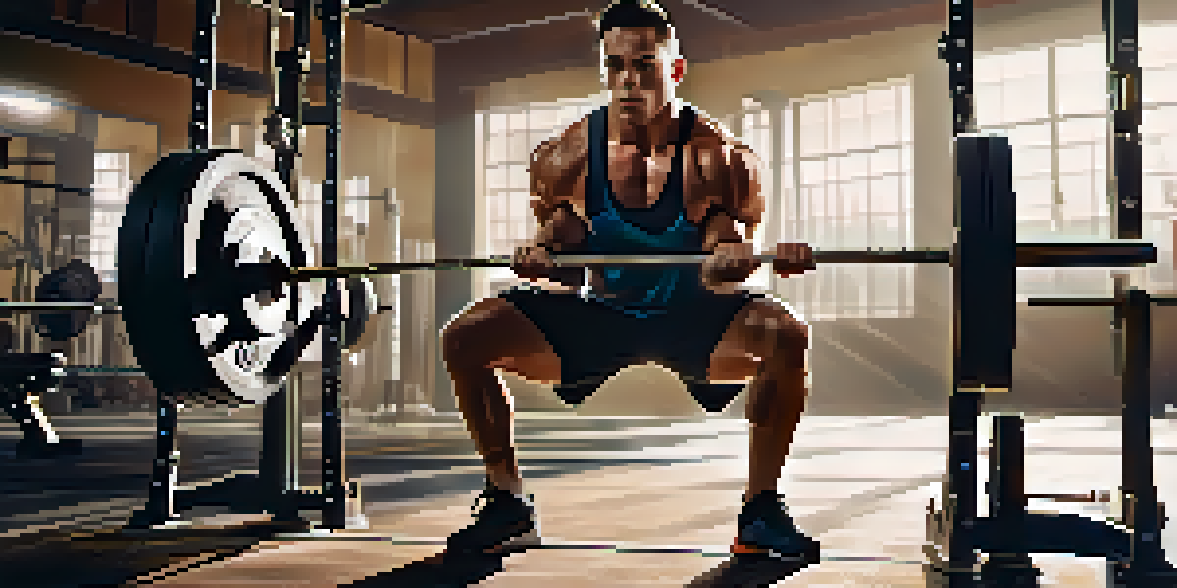 A powerlifting athlete lifting a heavy barbell in a gym, showing focus and determination.