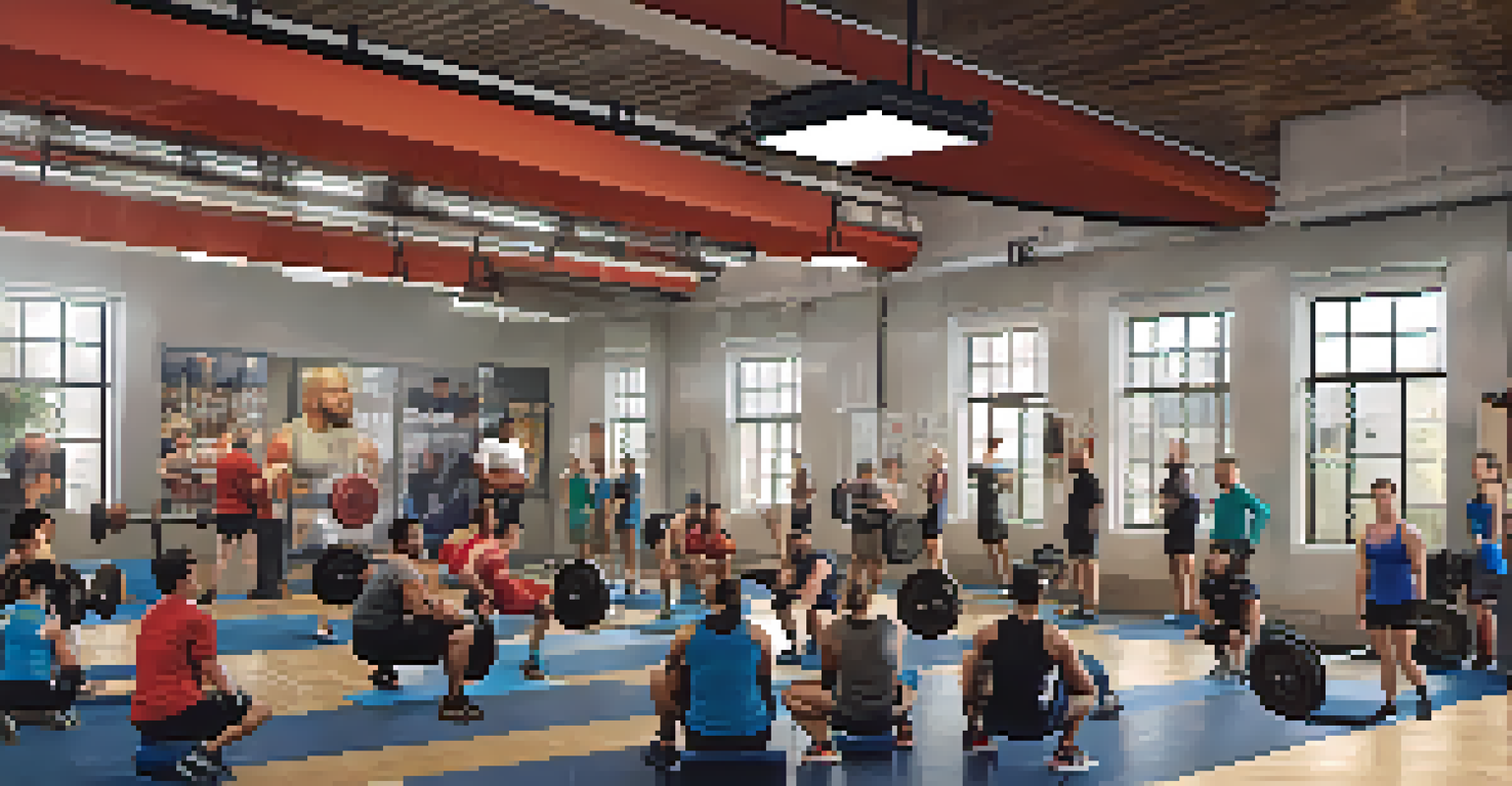 A workshop where experienced lifters teach lifting techniques to participants in a bright and motivational environment.