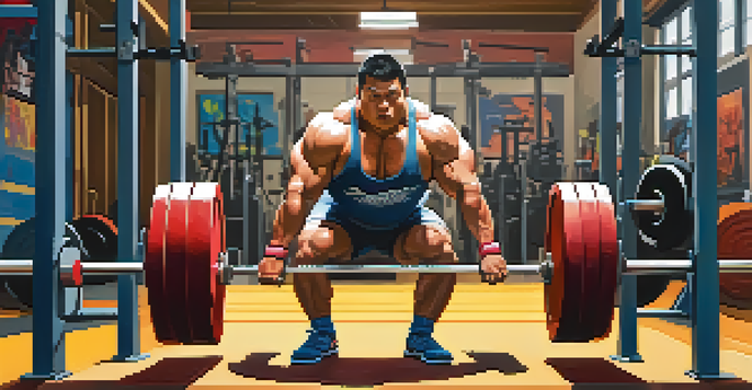 A powerlifter executing a sumo deadlift with proper technique in a bright gym setting, surrounded by fitness equipment.