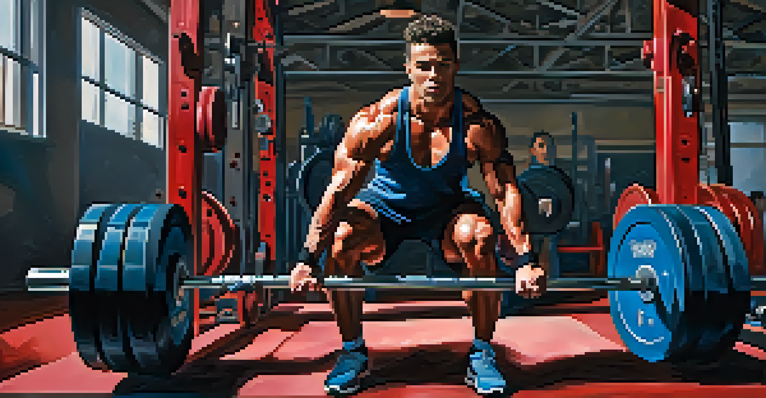 An athlete performing a heavy squat lift in a well-lit gym, demonstrating focus and muscle engagement.