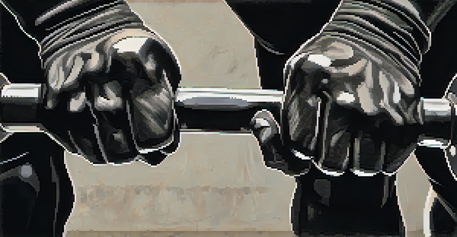 Close-up of a powerlifter's hands gripping a barbell, showcasing strength.