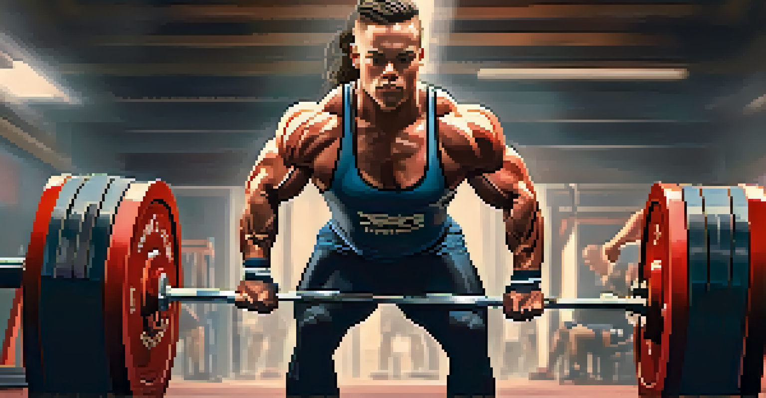 A transgender powerlifter focused on lifting a barbell during a deadlift, with warm lighting emphasizing their strength and determination.