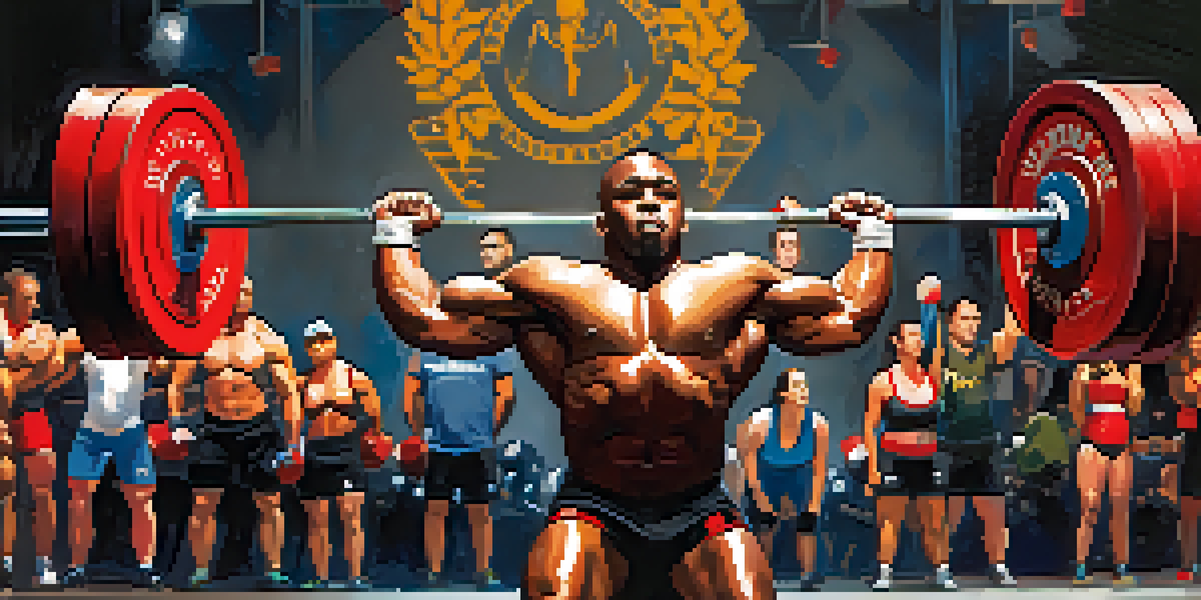 A powerlifting competition with diverse athletes lifting heavy weights, showing intensity and support from the audience.