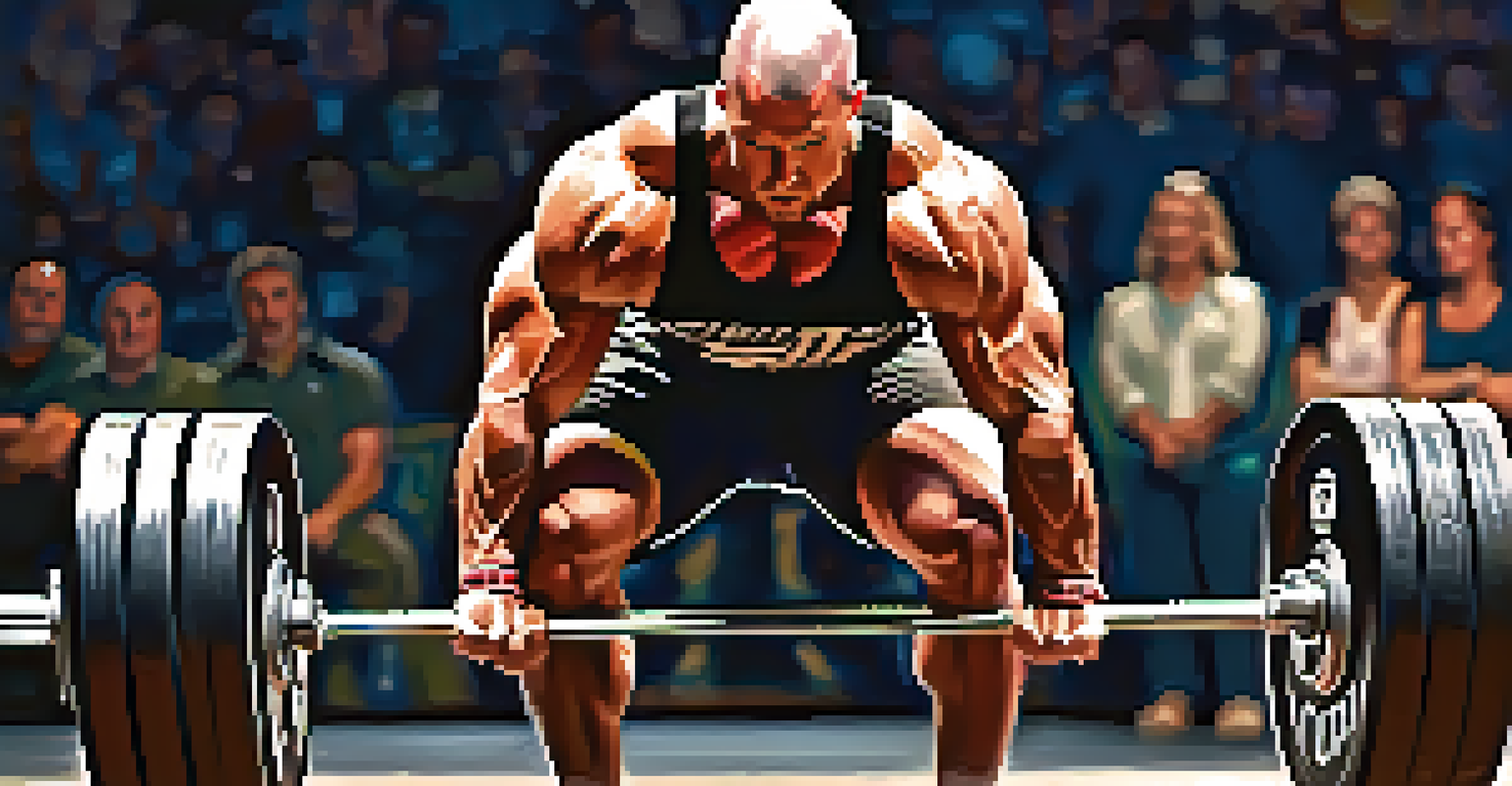 A male athlete performing a deadlift during a powerlifting competition, showcasing strength and determination.
