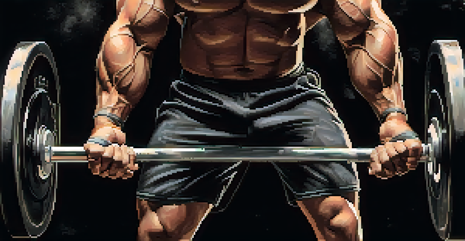 A close-up of a powerlifter's hands gripping a barbell, showcasing strength and determination.