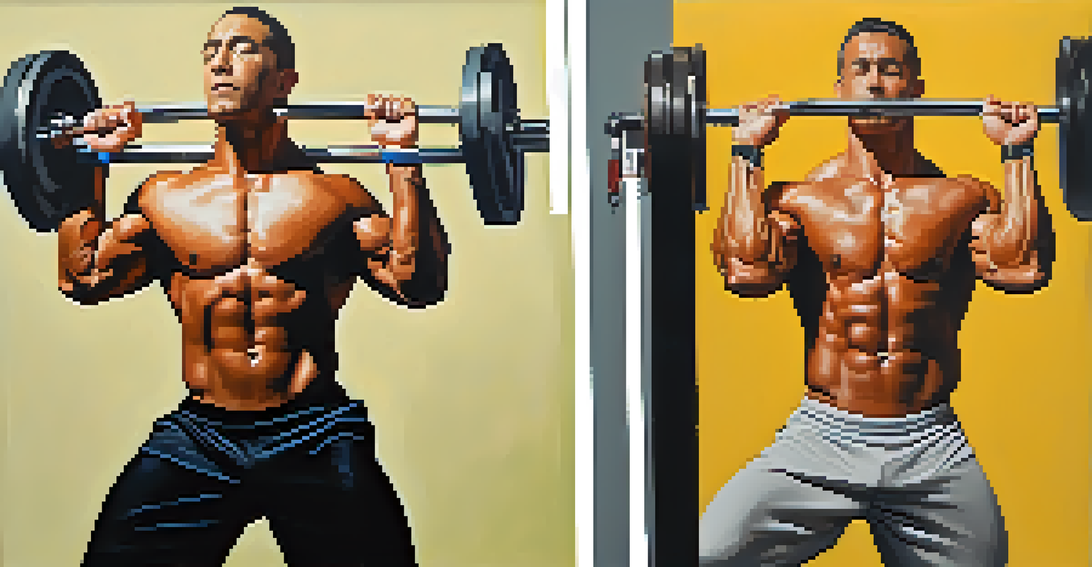 A split image of a powerlifter visualizing a lift and then successfully executing it.