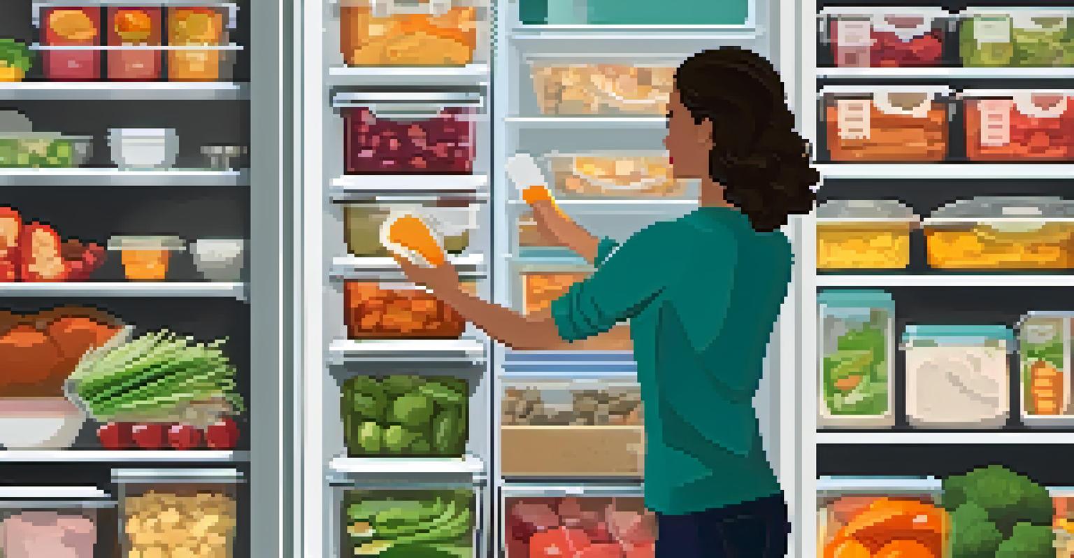 An organized fridge with clear containers of prepared meals, each labeled for easy access.