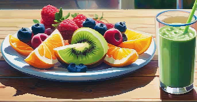 A table displaying a variety of nutritious post-workout snacks including Greek yogurt with fruits, a protein bar, and a green smoothie, illuminated by sunlight.