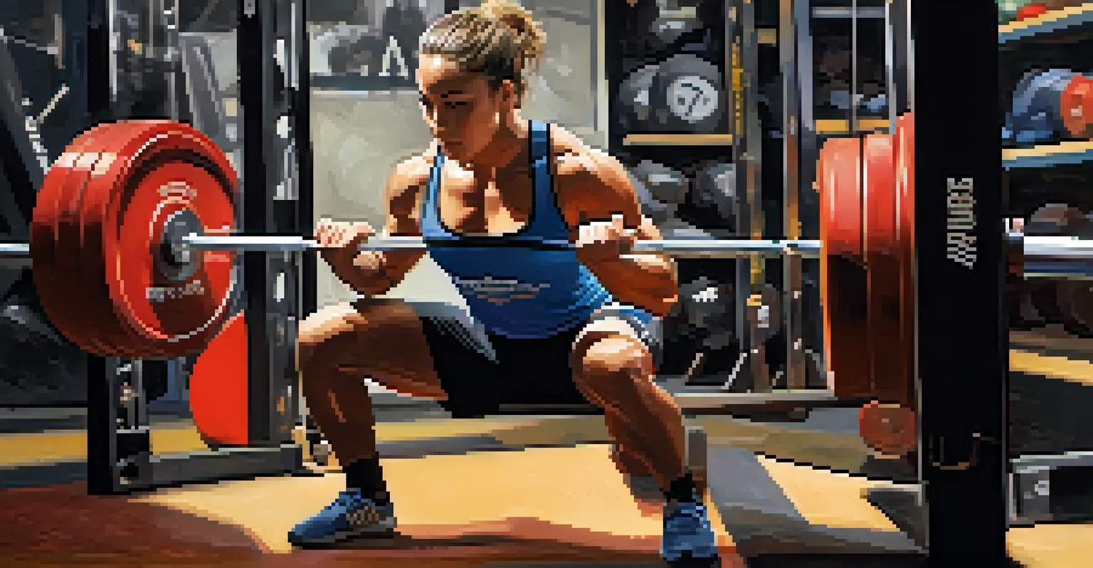 A dedicated powerlifter warming up with dynamic stretches and light lifts in a gym, displaying focus and determination.