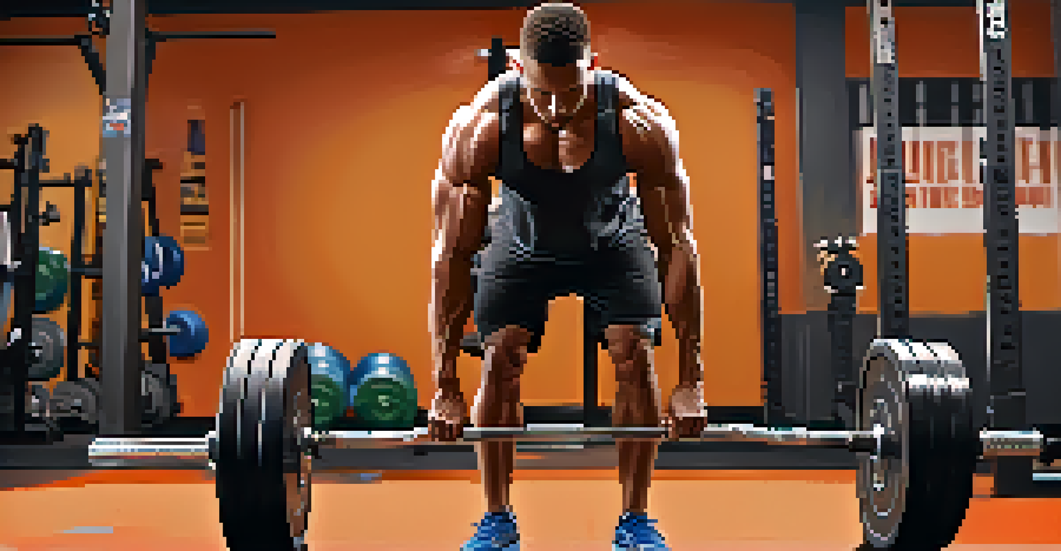 An athlete in a modern gym preparing for a deadlift, standing with feet hip-width apart and a barbell over their feet.