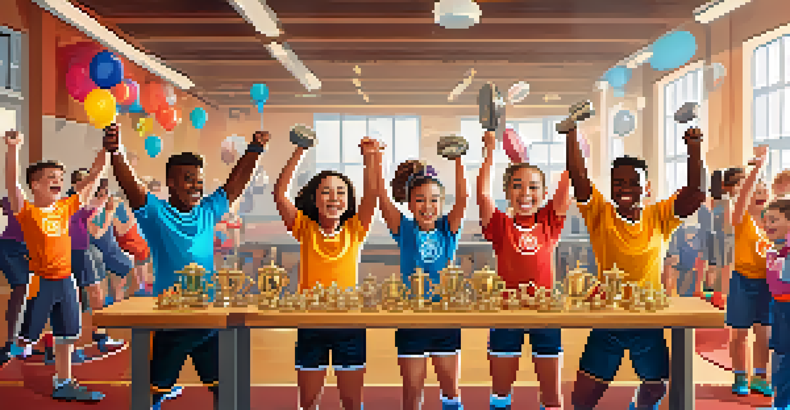 Young athletes celebrating their achievements in a gym, showing camaraderie and joy after a lifting session.