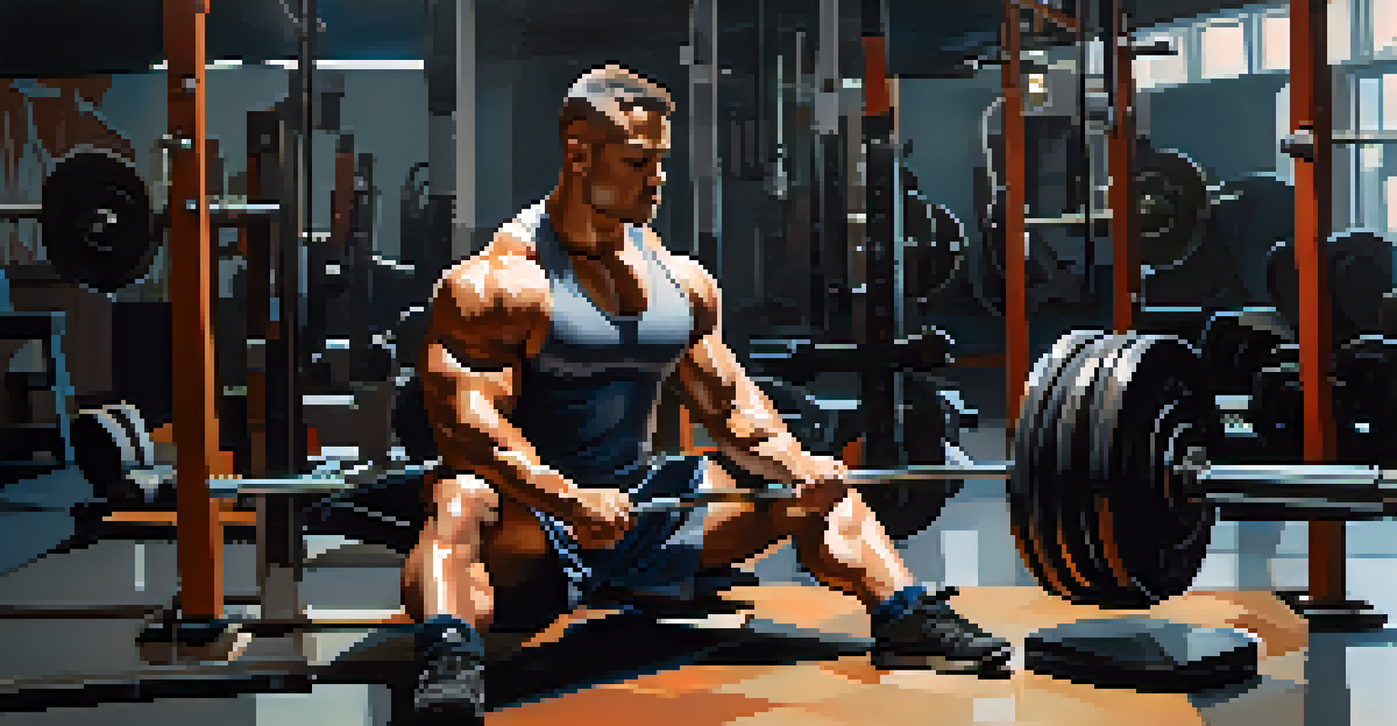 A powerlifter practicing visualization techniques in a calm gym environment, showcasing mental focus and preparation.