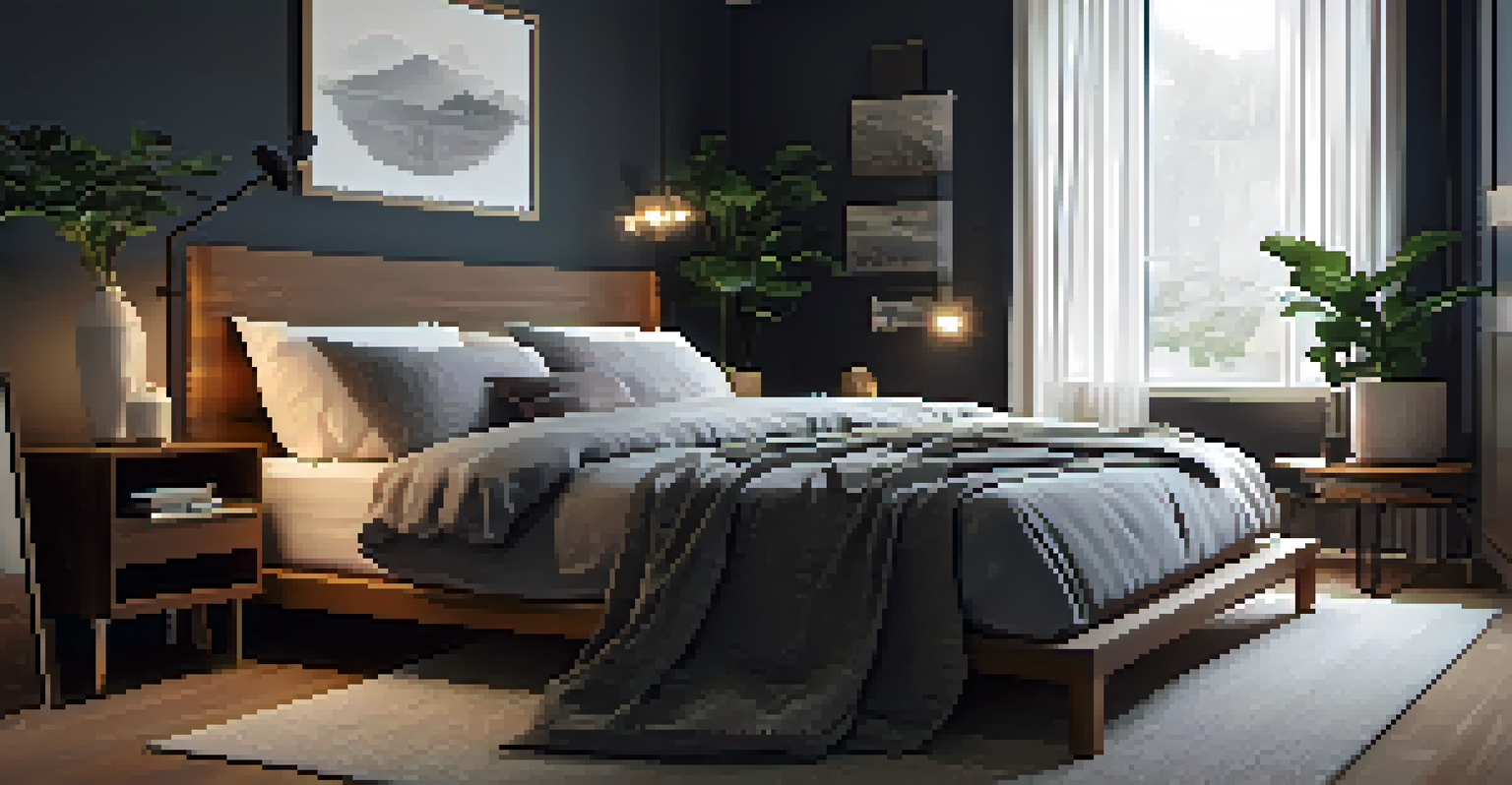 A cozy bedroom designed for optimal sleep, featuring a made bed and dim lighting, creating a relaxing atmosphere for recovery.