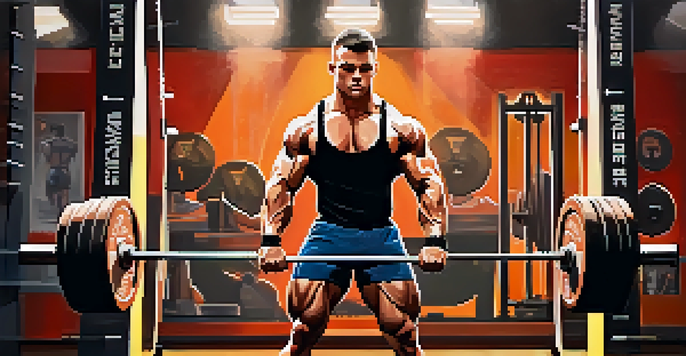 A powerlifter lifting a heavy barbell in a gym, showcasing muscle definition and determination.