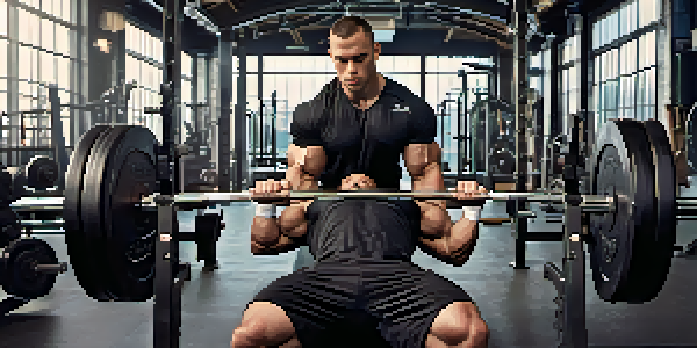 A powerlifter performing a close-grip bench press in a gym, showcasing the focus on their form with a barbell.