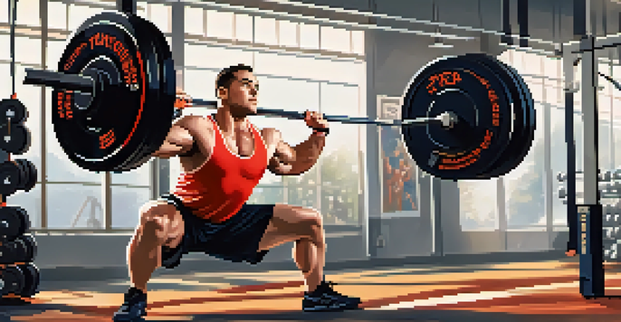 A powerlifter engaging in dynamic stretching exercises in a gym, preparing for a workout.