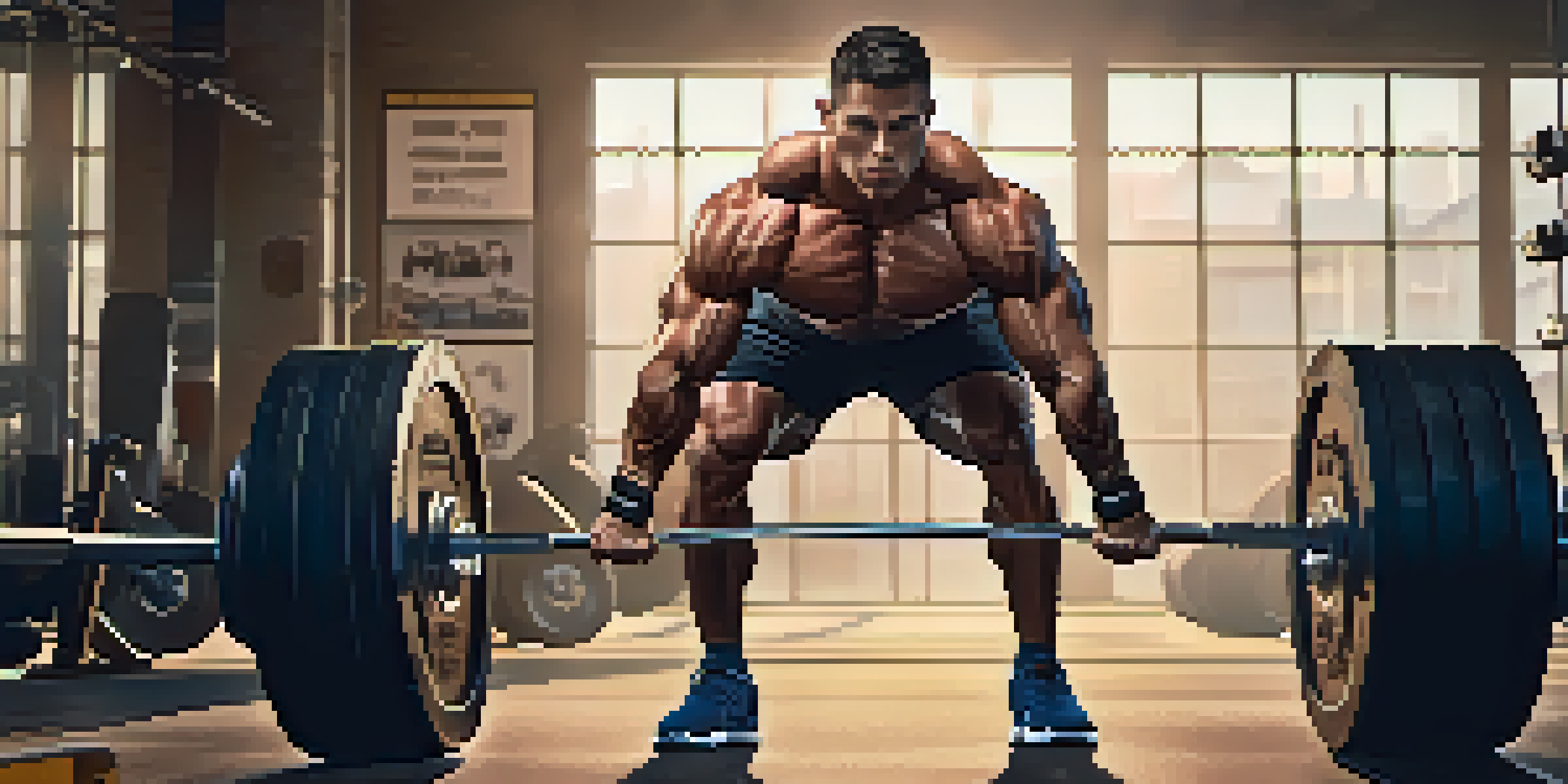 A person lifting weights in a gym, demonstrating correct deadlift posture with a straight back and engaged core.