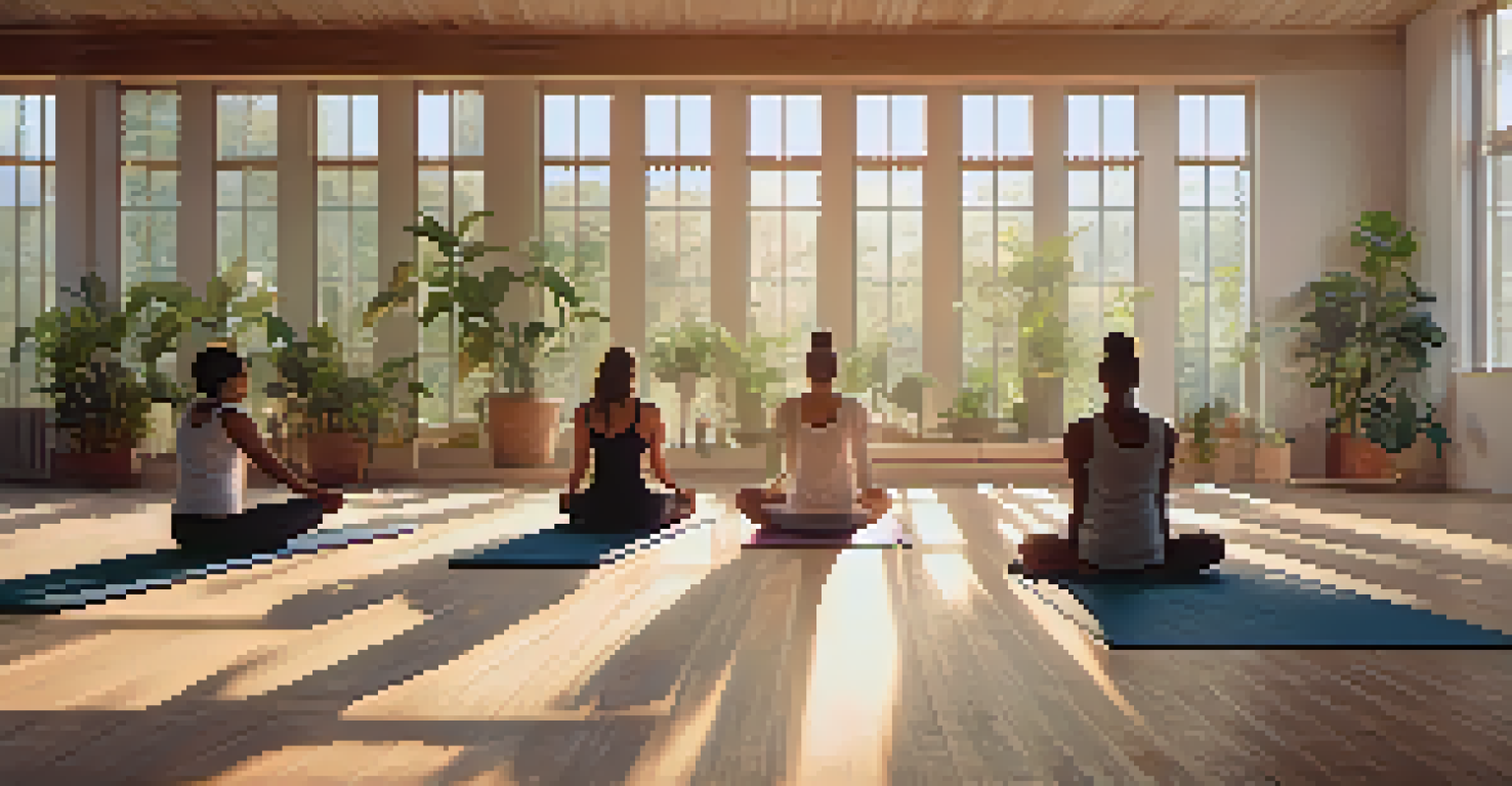 A group of people practicing yoga in a sunlit room, representing active recovery for athletes.