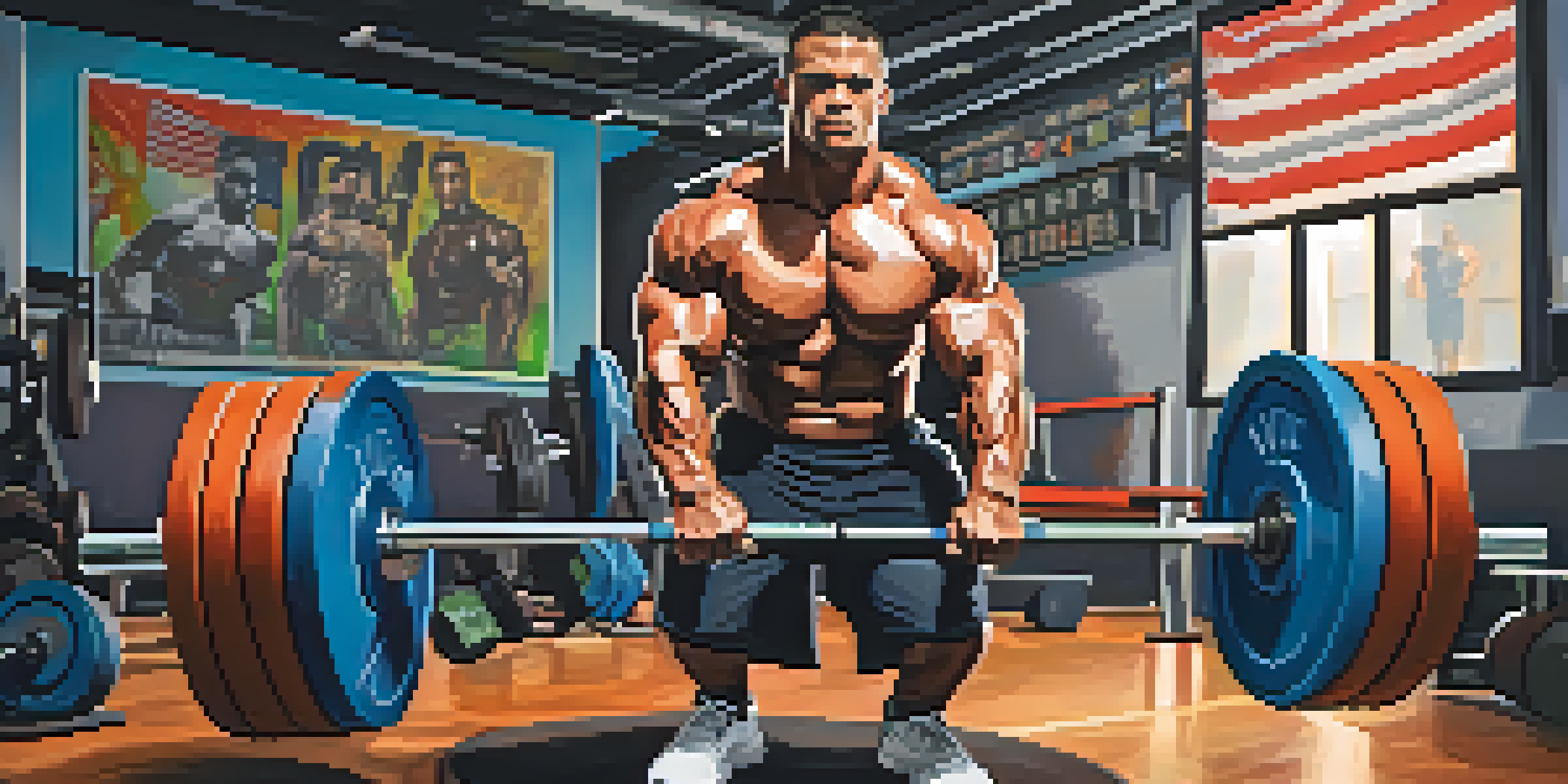 A powerlifter lifting weights in a gym, showing intense concentration and muscle definition.