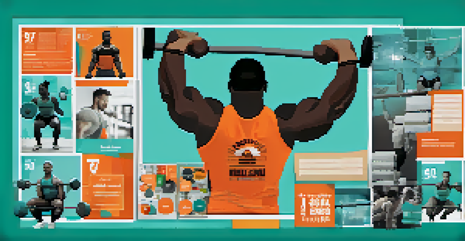 A collage showcasing a powerlifting athlete's training journey with images of lifting sessions and motivational quotes.