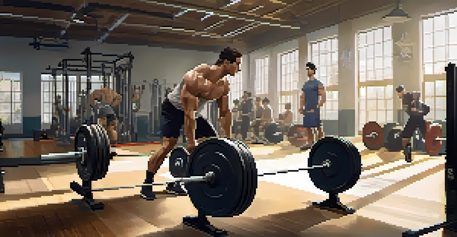 A coach teaching a lifter proper deadlift technique in a bright gym environment.