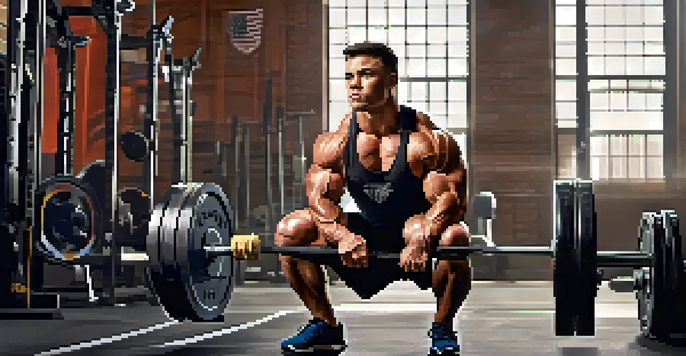 A powerlifter lifting a heavy barbell in a gym, showcasing strength and focus.