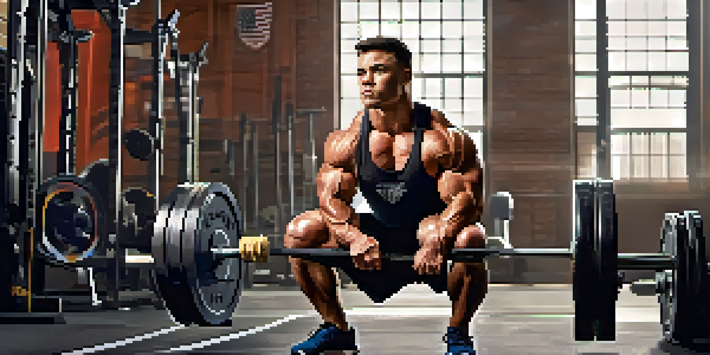 A powerlifter lifting a heavy barbell in a gym, showcasing strength and focus.