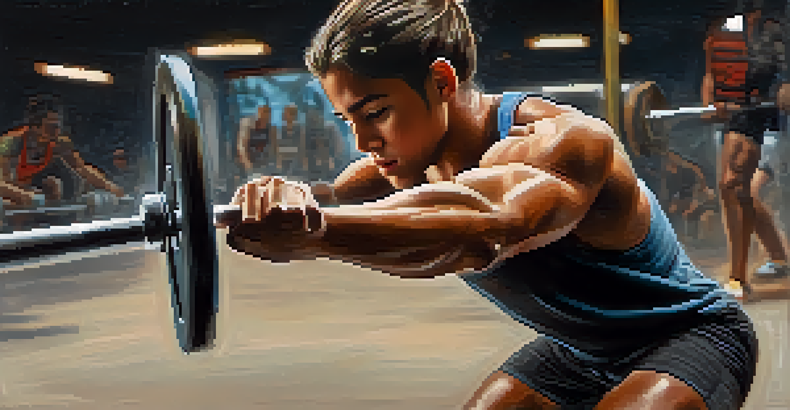 Close-up of a young athlete's hands gripping a barbell with chalk dust in the air, showcasing determination and intensity.