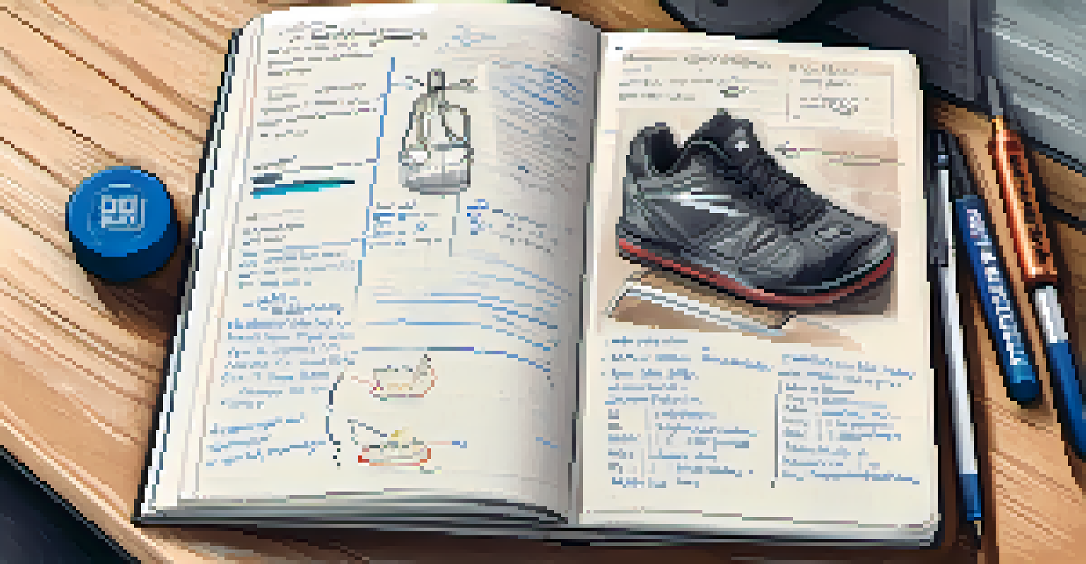 A close-up of a powerlifting journal filled with notes and sketches, emphasizing personal training progress.